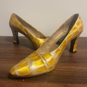 Stuart Weitzman Yellow Croc Heels